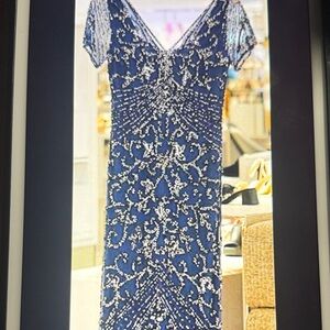 Pisarro Nights Dark Navy and Silver Embellished long Dress